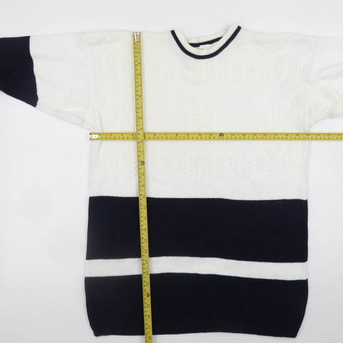 Dash Womens White Blue Cotton Striped Crew Neck Jumper M 12/14