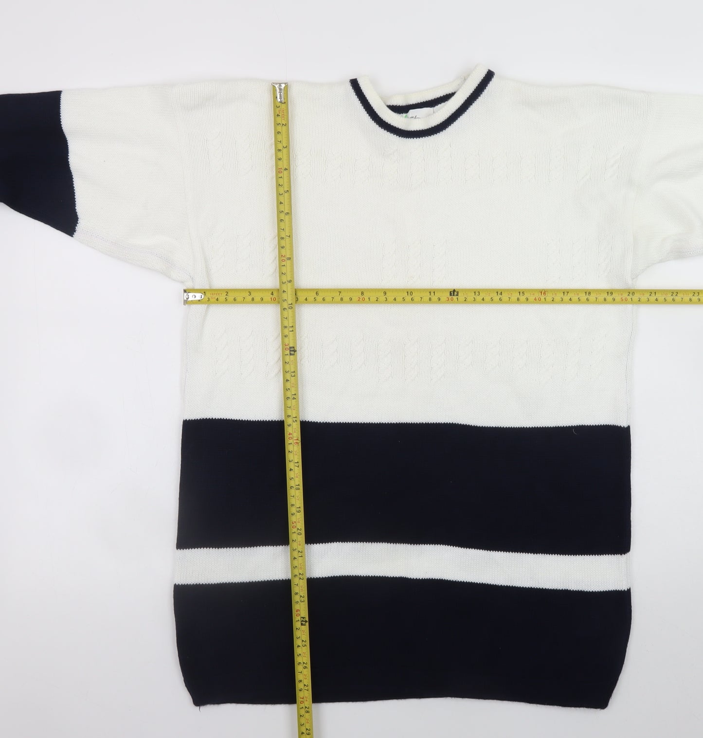 Dash Womens White Blue Cotton Striped Crew Neck Jumper M 12/14