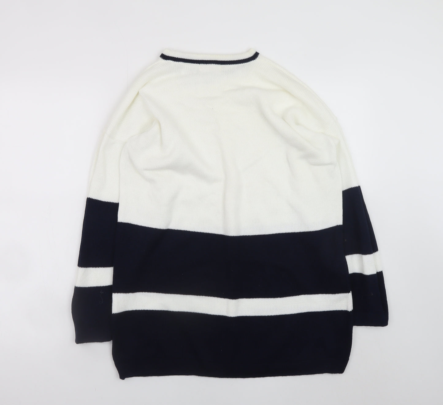 Dash Womens White Blue Cotton Striped Crew Neck Jumper M 12/14