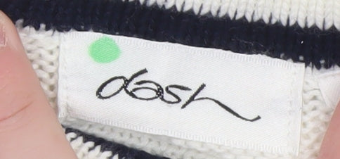Dash Womens White Blue Cotton Striped Crew Neck Jumper M 12/14
