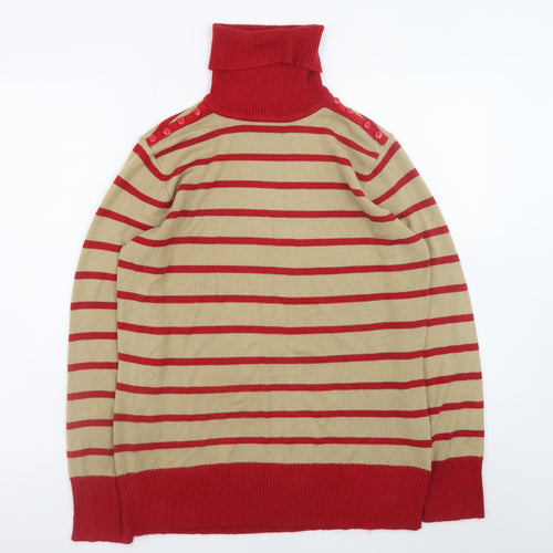 Mozaic Women Beige Red Striped Roll Neck Jumper Size L