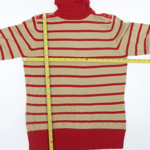 Mozaic Women Beige Red Striped Roll Neck Jumper Size L