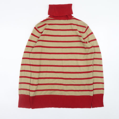 Mozaic Women Beige Red Striped Roll Neck Jumper Size L
