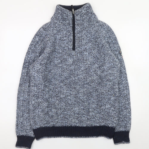Cape Horn Men's Blue XL Cable-Knit Half Zip Wool Angora Jumper