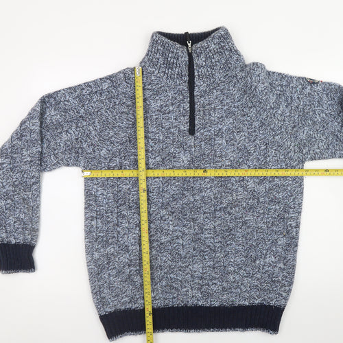 Cape Horn Men's Blue XL Cable-Knit Half Zip Wool Angora Jumper