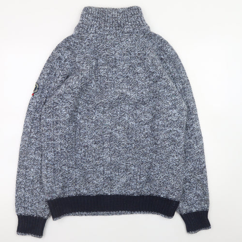 Cape Horn Men's Blue XL Cable-Knit Half Zip Wool Angora Jumper