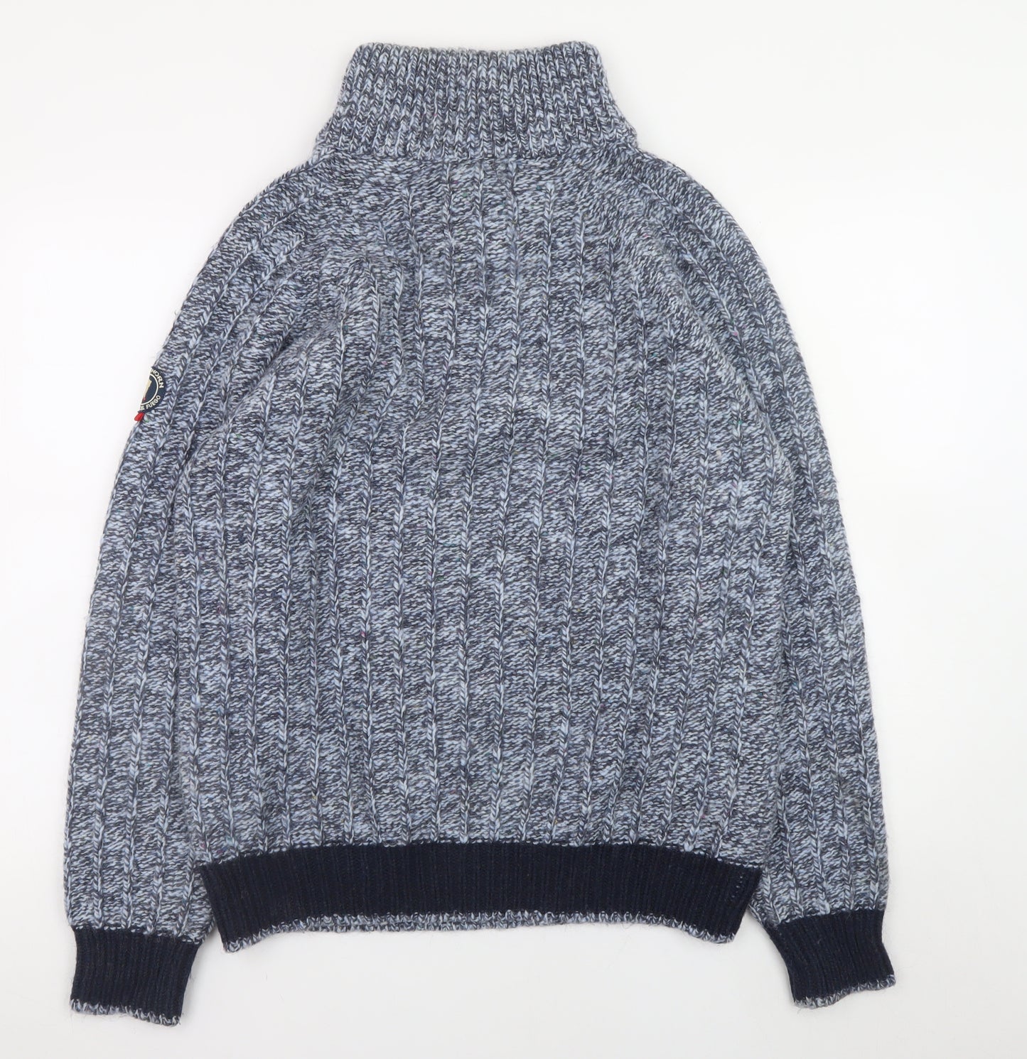 Cape Horn Men's Blue XL Cable-Knit Half Zip Wool Angora Jumper