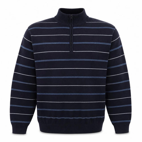 James Pringle Men's Blue Striped 1/2 Zip Mock Neck Cotton Sweatshirt M