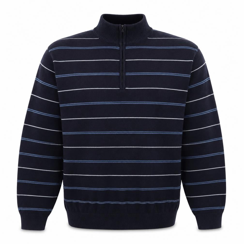 James Pringle Men's Blue Striped 1/2 Zip Mock Neck Cotton Sweatshirt M