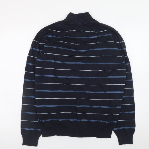 James Pringle Men's Blue Striped 1/2 Zip Mock Neck Cotton Sweatshirt M