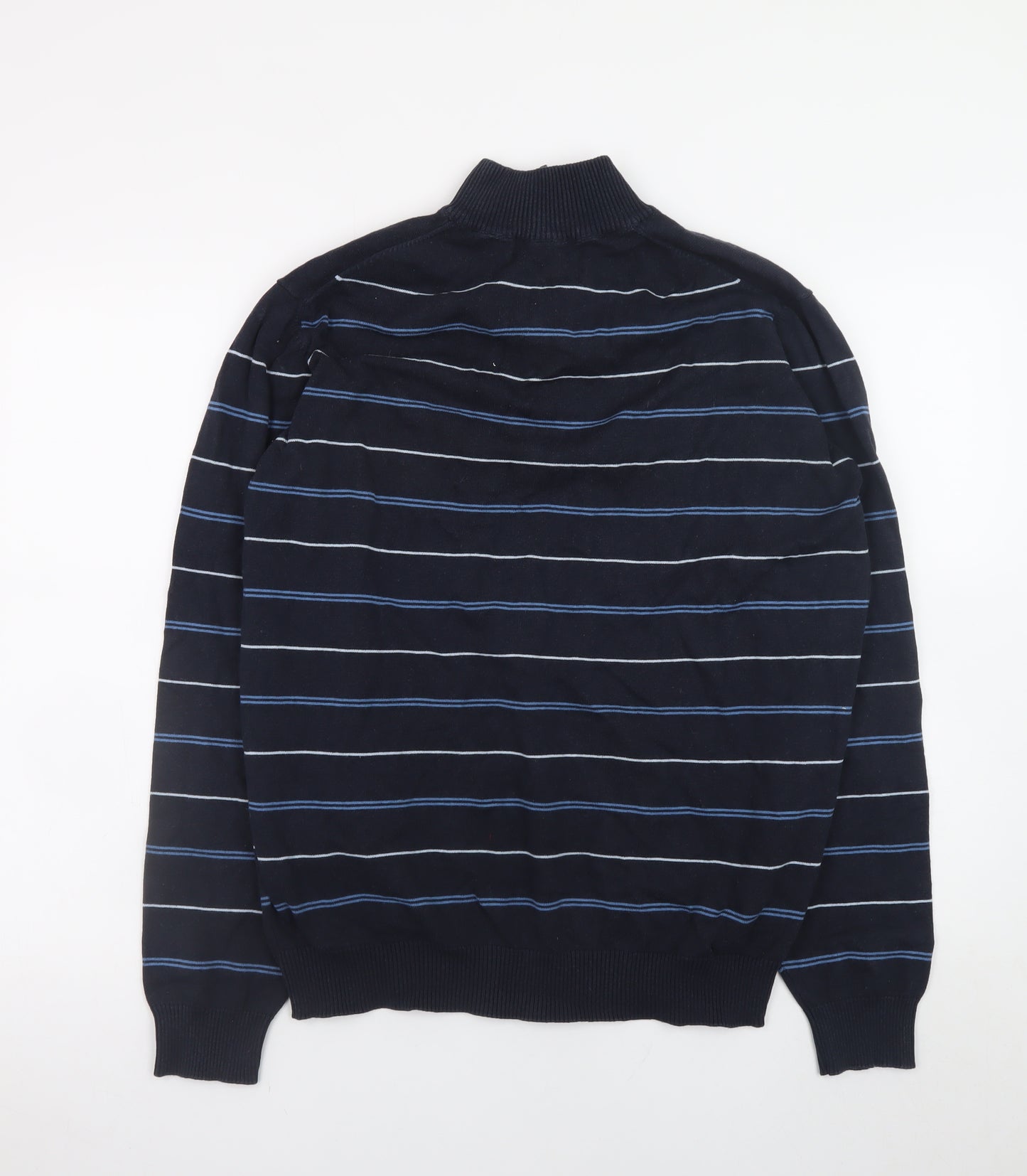 James Pringle Men's Blue Striped 1/2 Zip Mock Neck Cotton Sweatshirt M