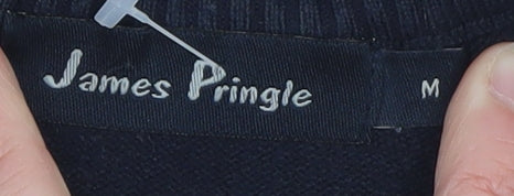 James Pringle Men's Blue Striped 1/2 Zip Mock Neck Cotton Sweatshirt M
