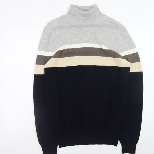 Next Mens Multicoloured Roll Neck Striped Cotton Jumper L