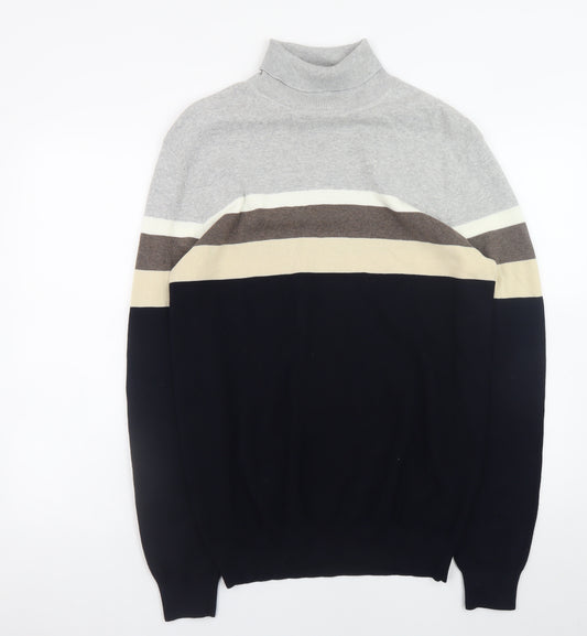Next Mens Multicoloured Roll Neck Striped Cotton Jumper L