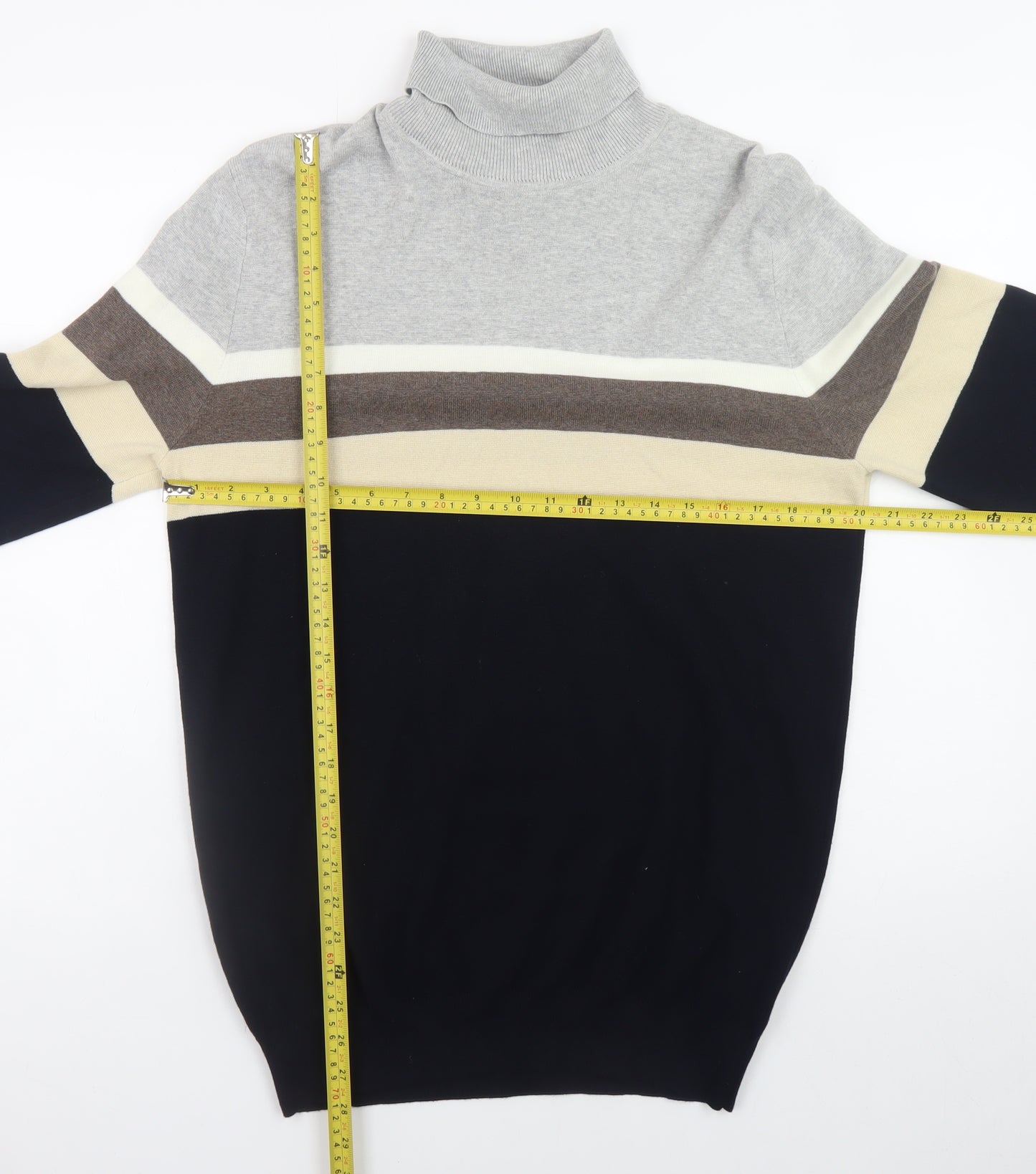 Next Mens Multicoloured Roll Neck Striped Cotton Jumper L