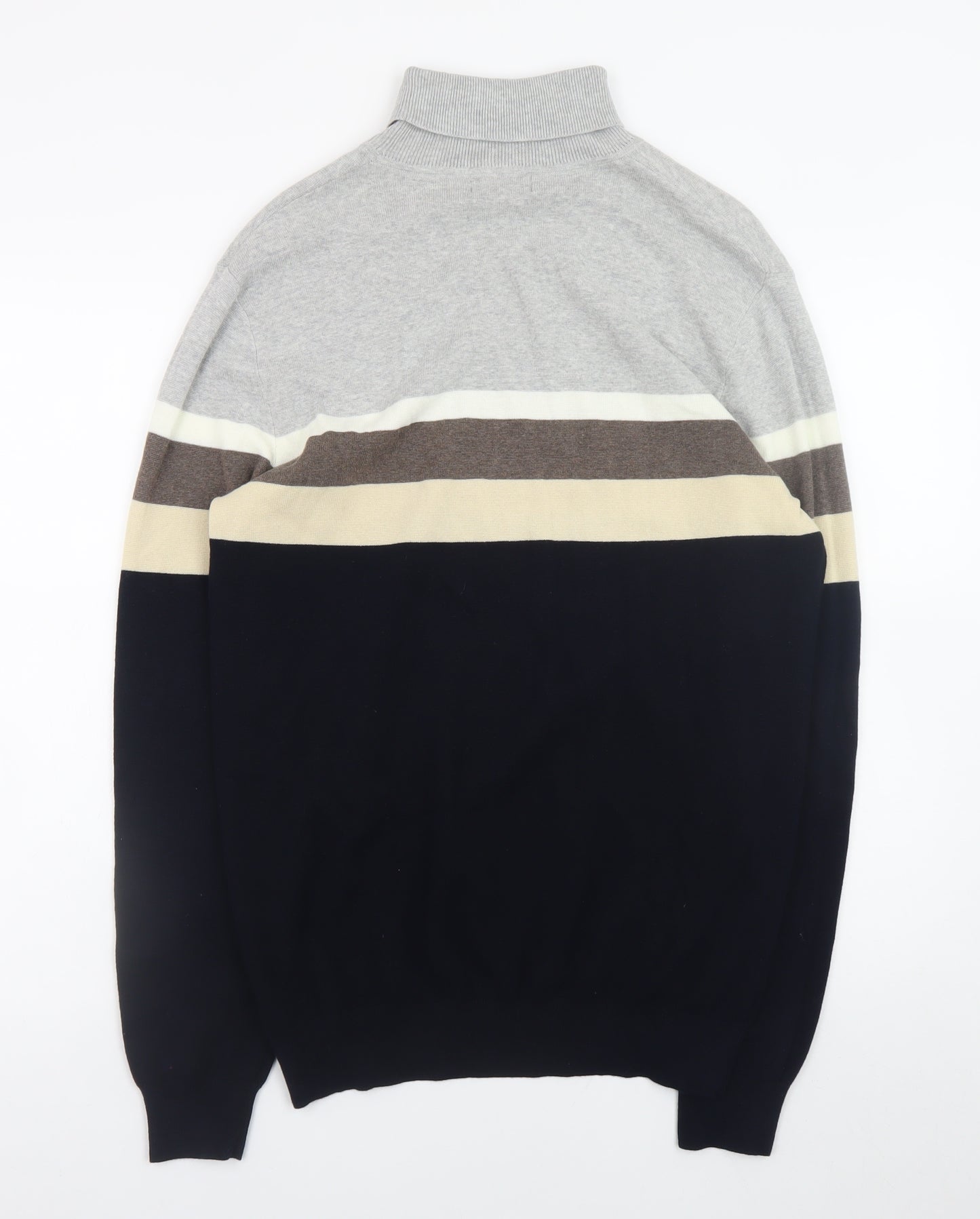 Next Mens Multicoloured Roll Neck Striped Cotton Jumper L