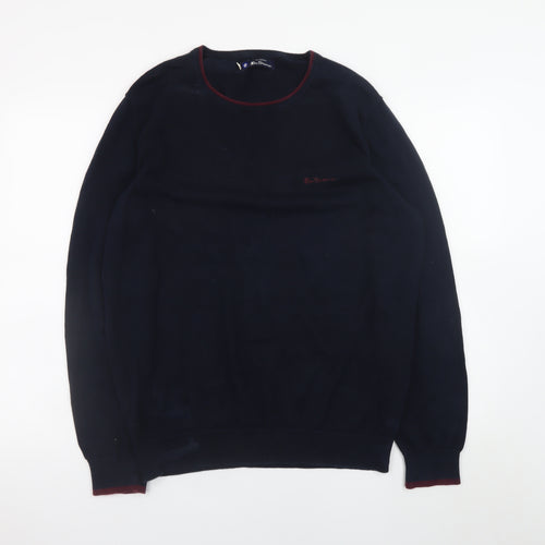 Ben Sherman Men's Black Cotton Crew Neck Pullover Jumper L