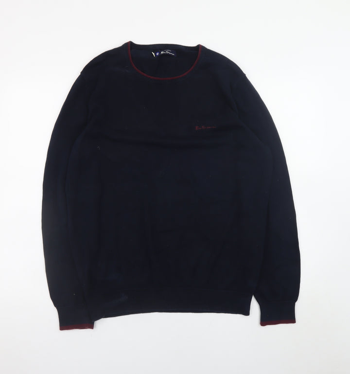 Ben Sherman Men's Black Cotton Crew Neck Pullover Jumper L