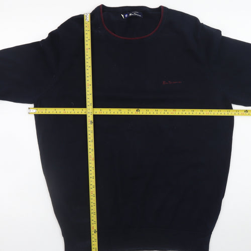 Ben Sherman Men's Black Cotton Crew Neck Pullover Jumper L