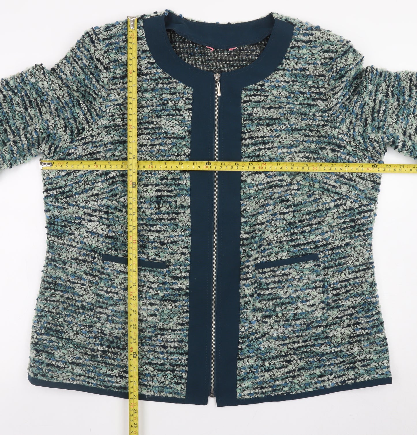 Julipa Womens Green Tweed Zip Up Jacket Size 22