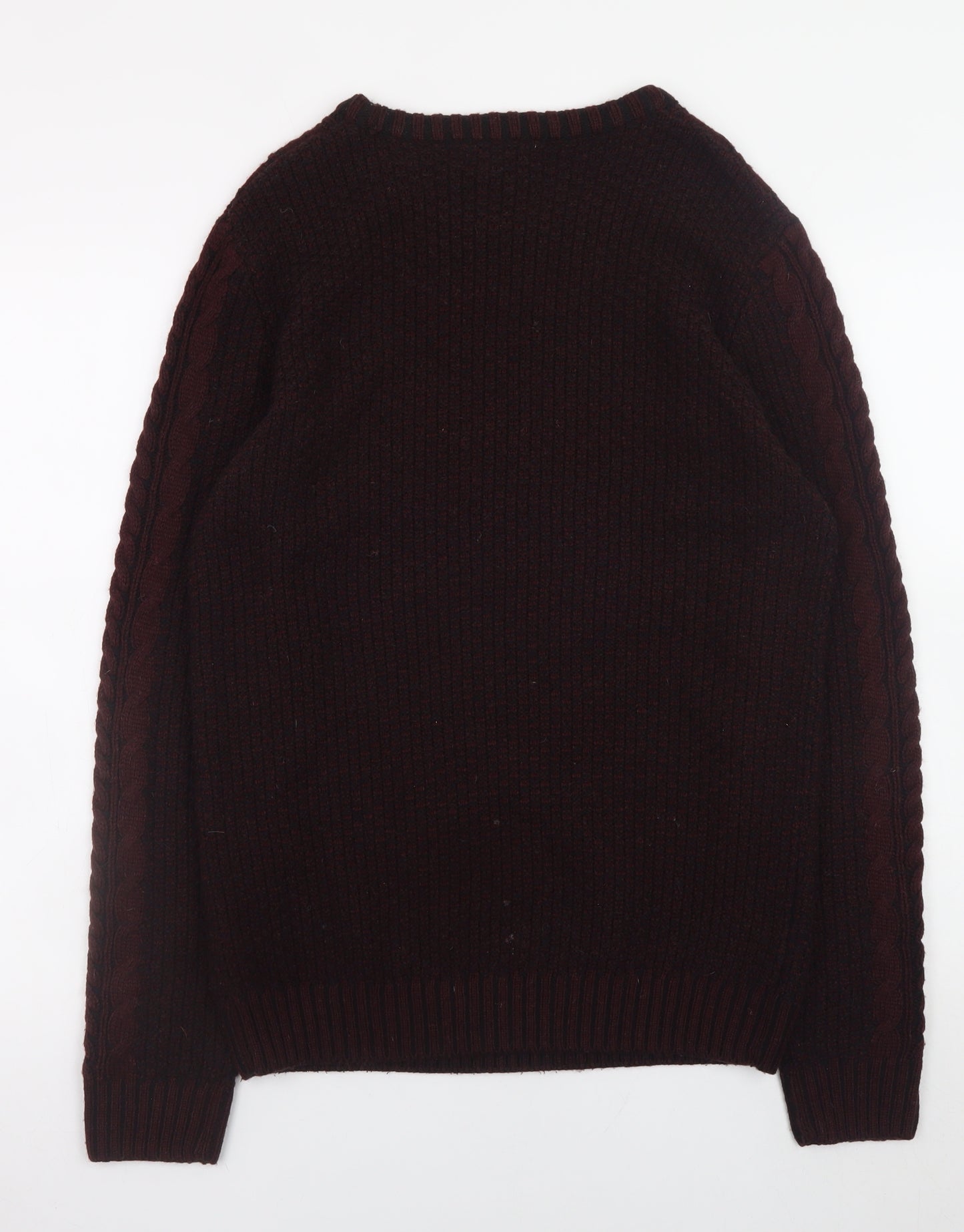 River Island Men's Burgundy Cable-Knit Crew Neck Jumper Size M
