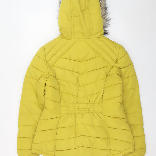 F&F Women’s Yellow Faux Fur Hooded Puffer Jacket Size 10