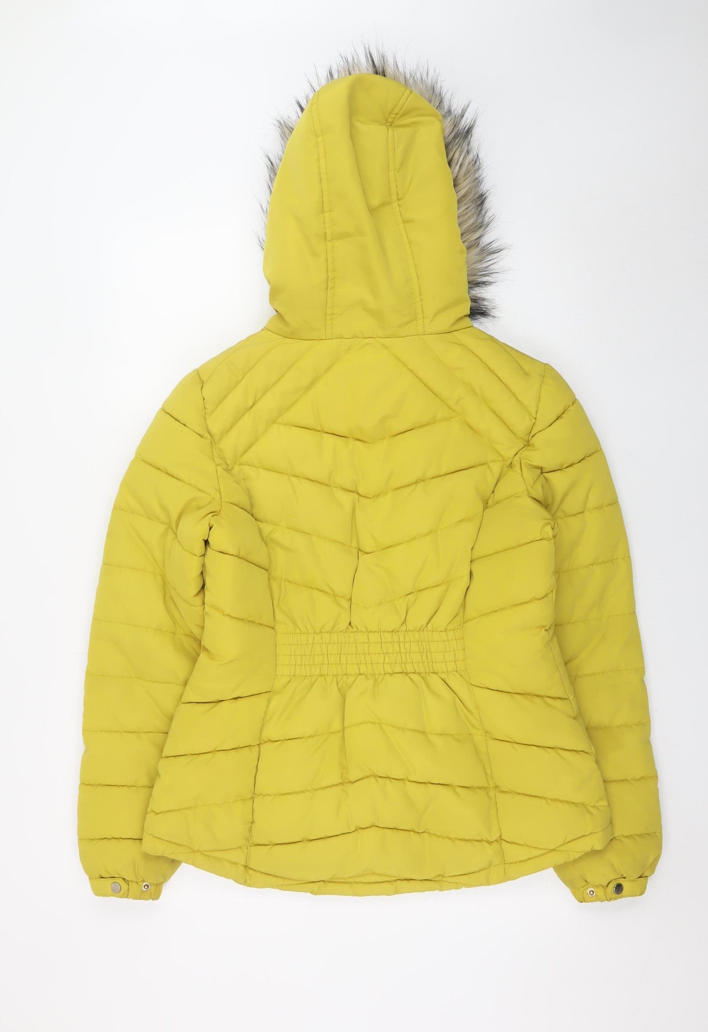 F&F Women’s Yellow Faux Fur Hooded Puffer Jacket Size 10