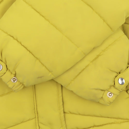 F&F Women’s Yellow Faux Fur Hooded Puffer Jacket Size 10