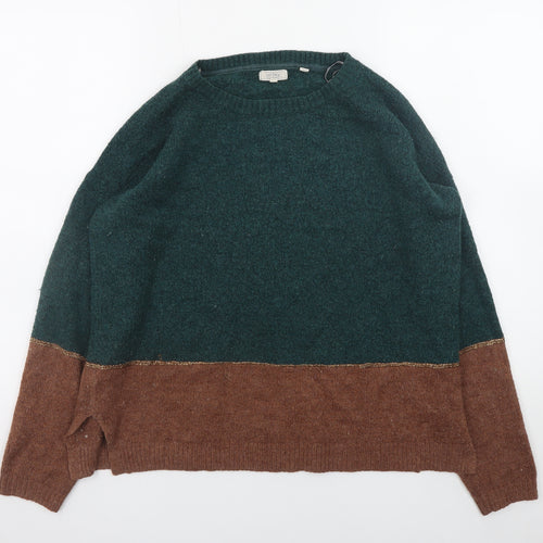 Fat Face Women Green Brown Wool Blend Jumper UK 12 Crew Neck Long Sleeve