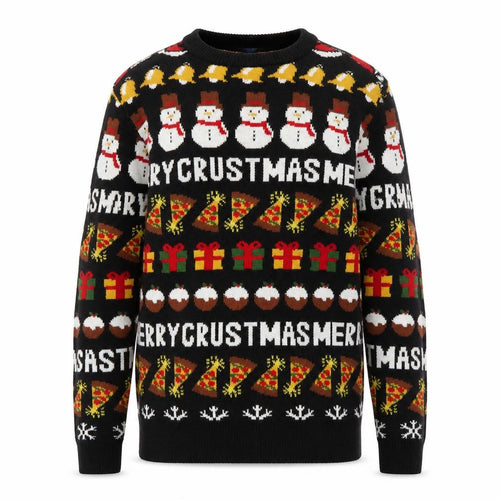 H&M Divided Men’s Black XS Christmas Pullover Jumper Funny Pizza Snowman