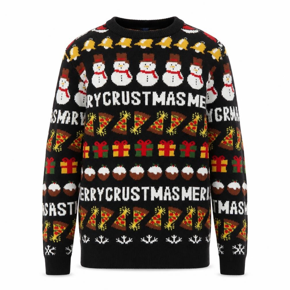 H&M Divided Men’s Black XS Christmas Pullover Jumper Funny Pizza Snowman