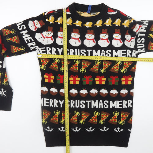 H&M Divided Men’s Black XS Christmas Pullover Jumper Funny Pizza Snowman