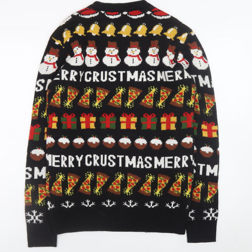 H&M Divided Men’s Black XS Christmas Pullover Jumper Funny Pizza Snowman