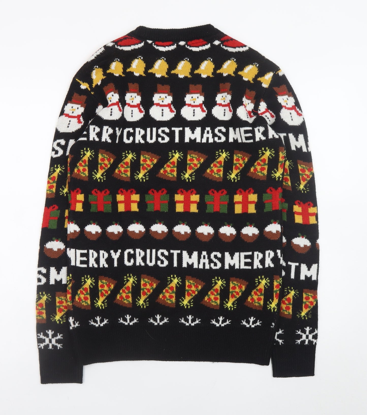 H&M Divided Men’s Black XS Christmas Pullover Jumper Funny Pizza Snowman
