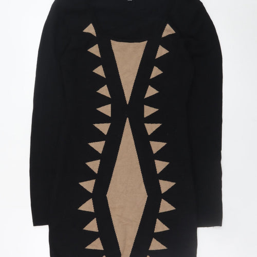 Apricot Womens Black Geometric Bodycon Knit Dress Size 12