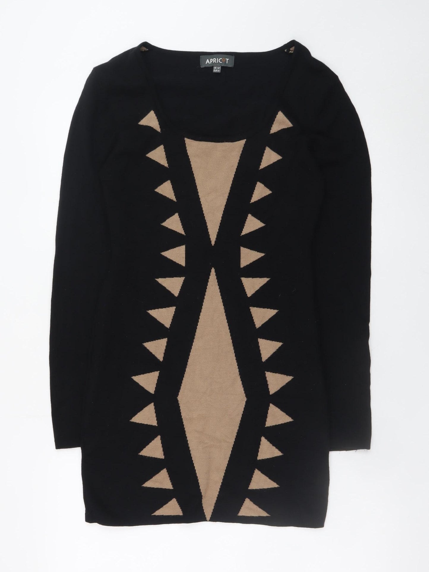 Apricot Womens Black Geometric Bodycon Knit Dress Size 12