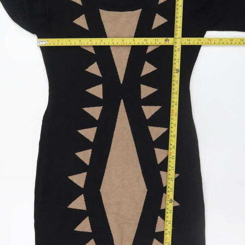 Apricot Womens Black Geometric Bodycon Knit Dress Size 12