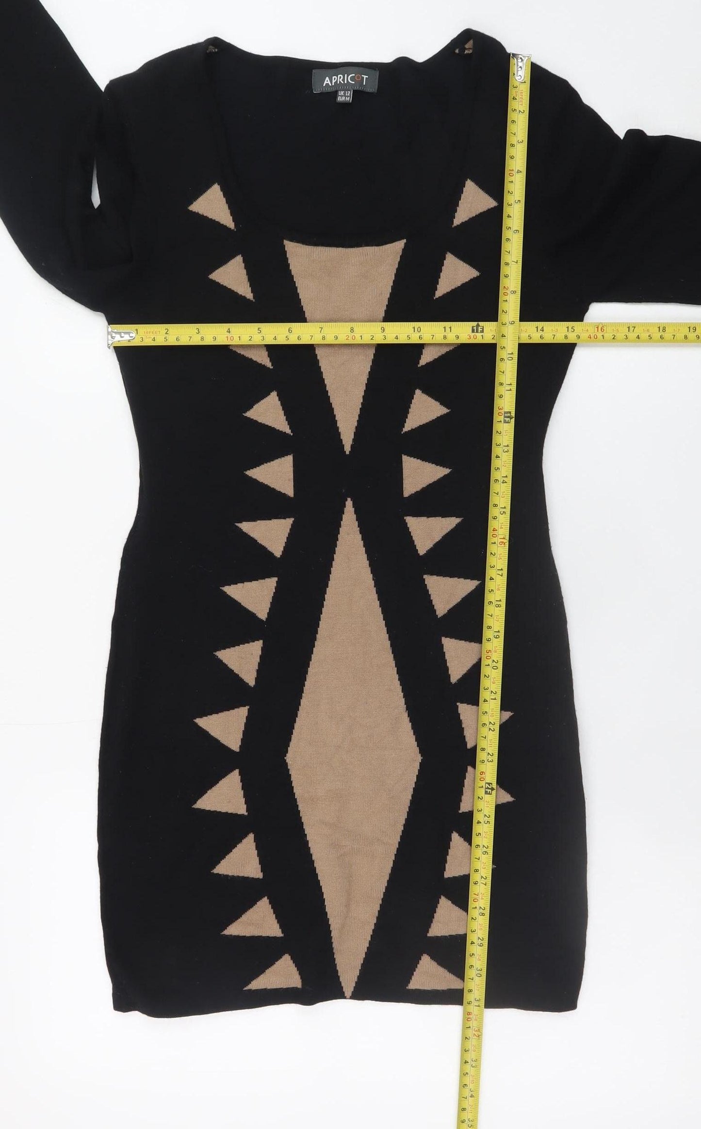 Apricot Womens Black Geometric Bodycon Knit Dress Size 12