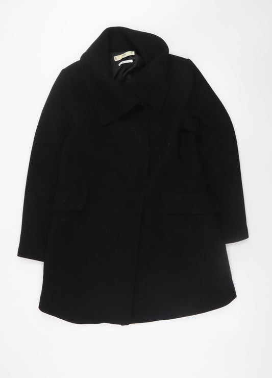 Mango Women’s Black Wool Blend Mid-Length Overcoat Size 12