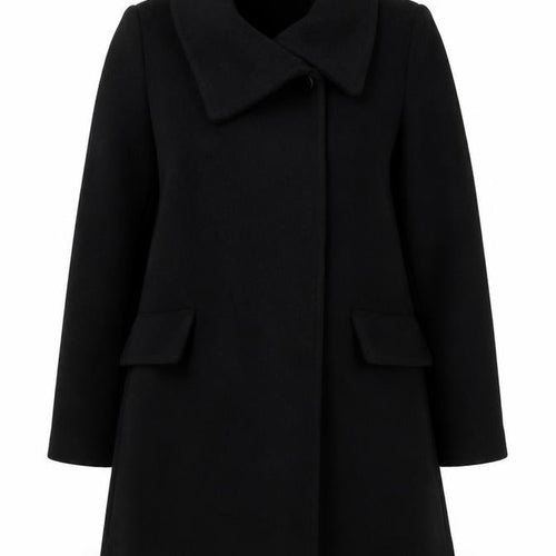 Mango Women’s Black Wool Blend Mid-Length Overcoat Size 12