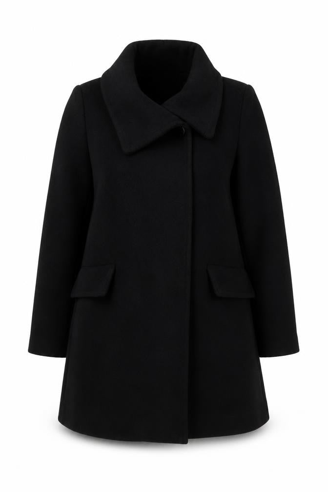 Mango Women’s Black Wool Blend Mid-Length Overcoat Size 12