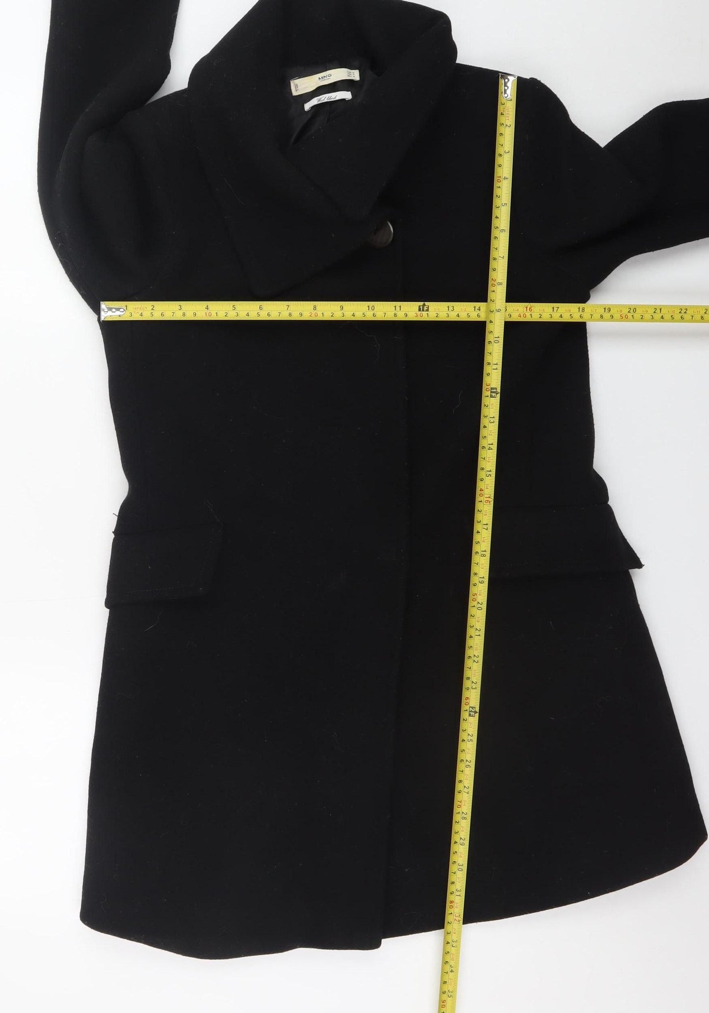 Mango Women’s Black Wool Blend Mid-Length Overcoat Size 12