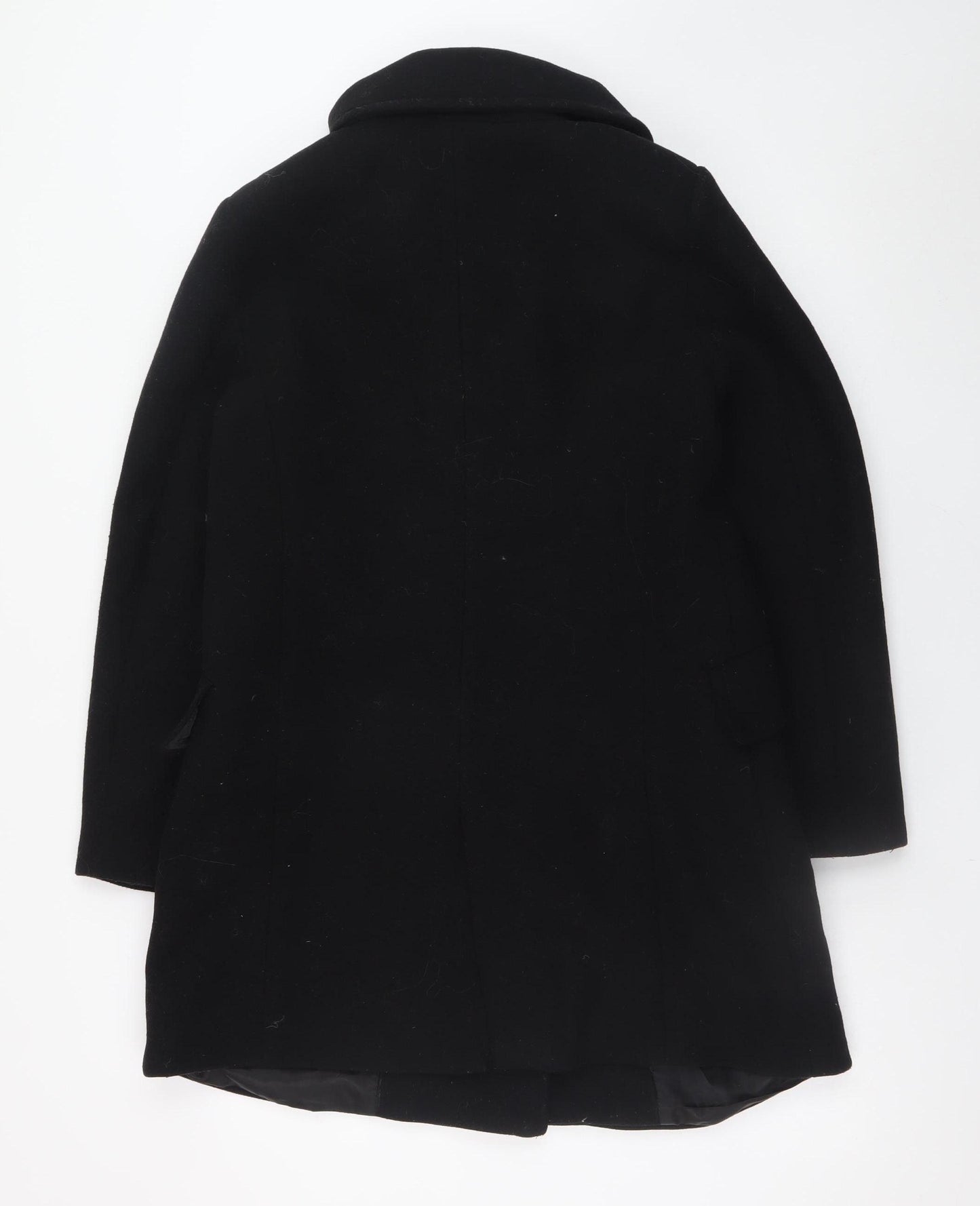 Mango Women’s Black Wool Blend Mid-Length Overcoat Size 12