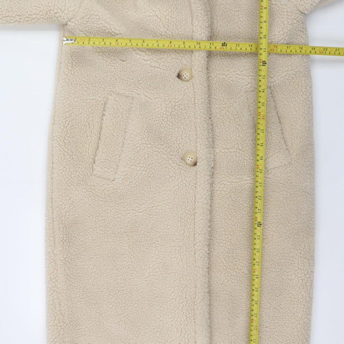 Primark Women Beige Fleece Long Overcoat XS Polyester
