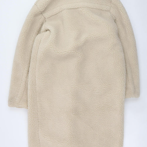 Primark Women Beige Fleece Long Overcoat XS Polyester