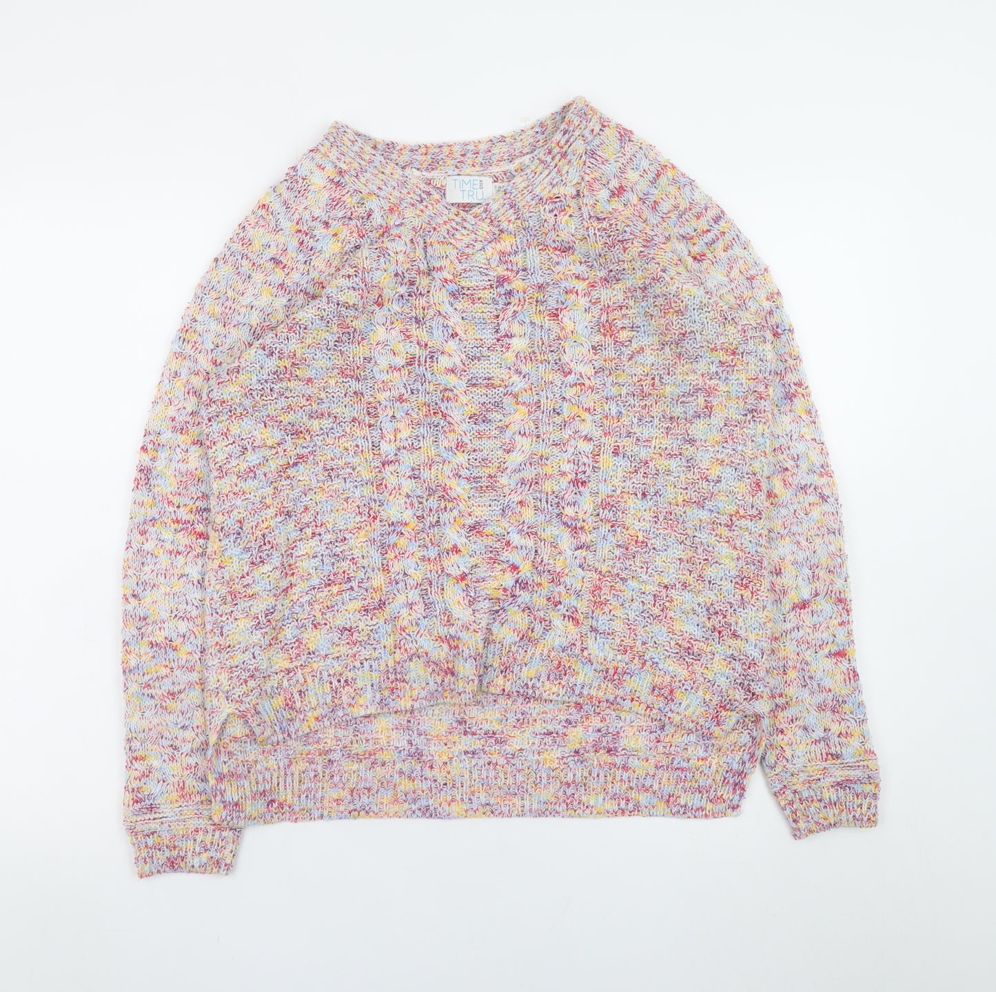 Time and Tru Women's Multicoloured Cable-Knit Pullover Jumper Size S