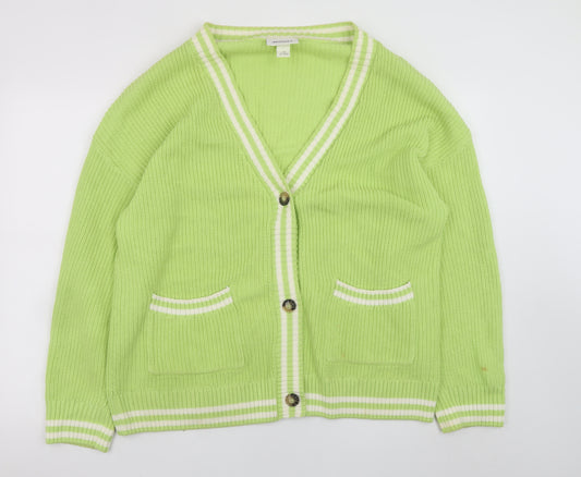 Monki Women's Green Cotton Cardigan Size 12 V-Neck Knit