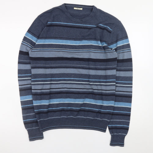 Dunnes Stores Men's Blue Striped Cotton Crew Neck Jumper Size S