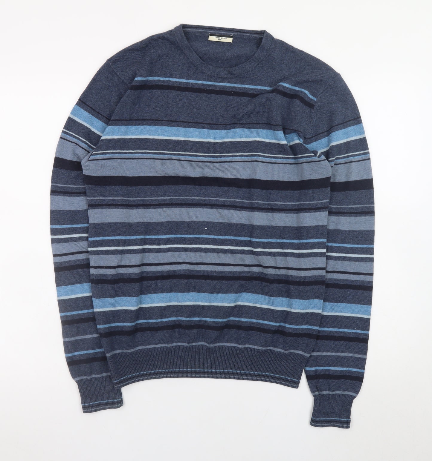 Dunnes Stores Men's Blue Striped Cotton Crew Neck Jumper Size S