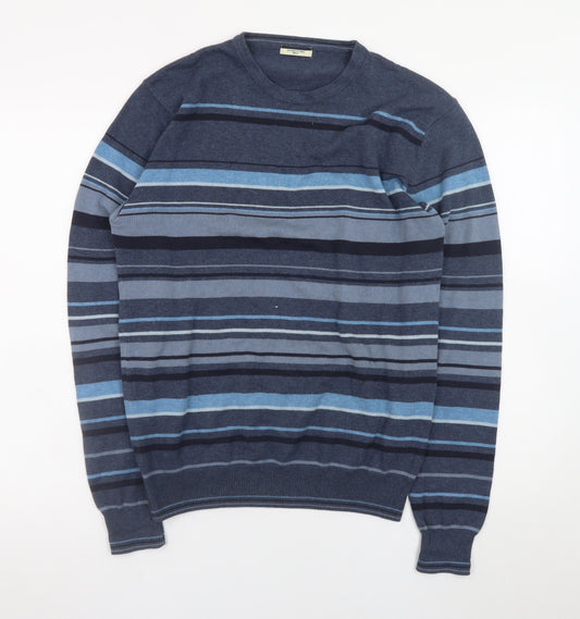 Dunnes Stores Men's Blue Striped Cotton Crew Neck Jumper Size S